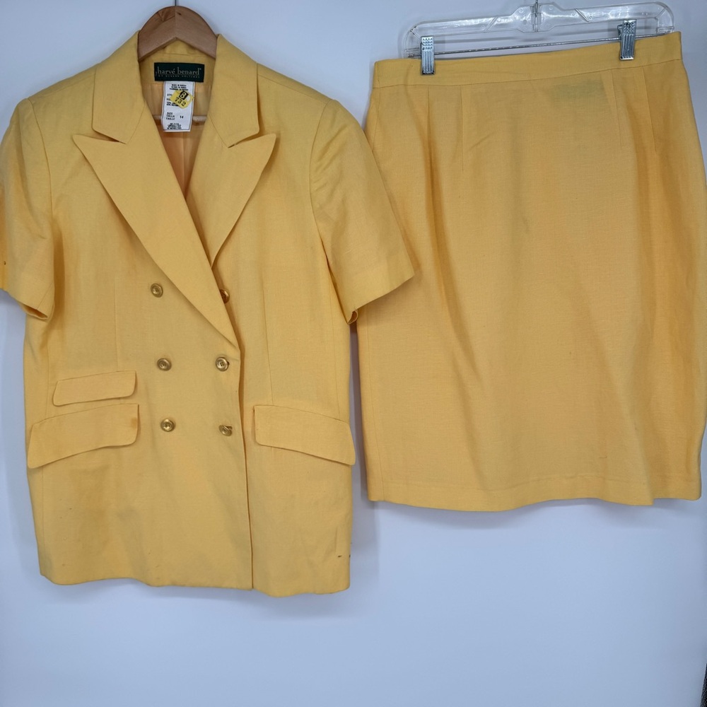 Vintage linen blend yellows skirt suit set FLAWED